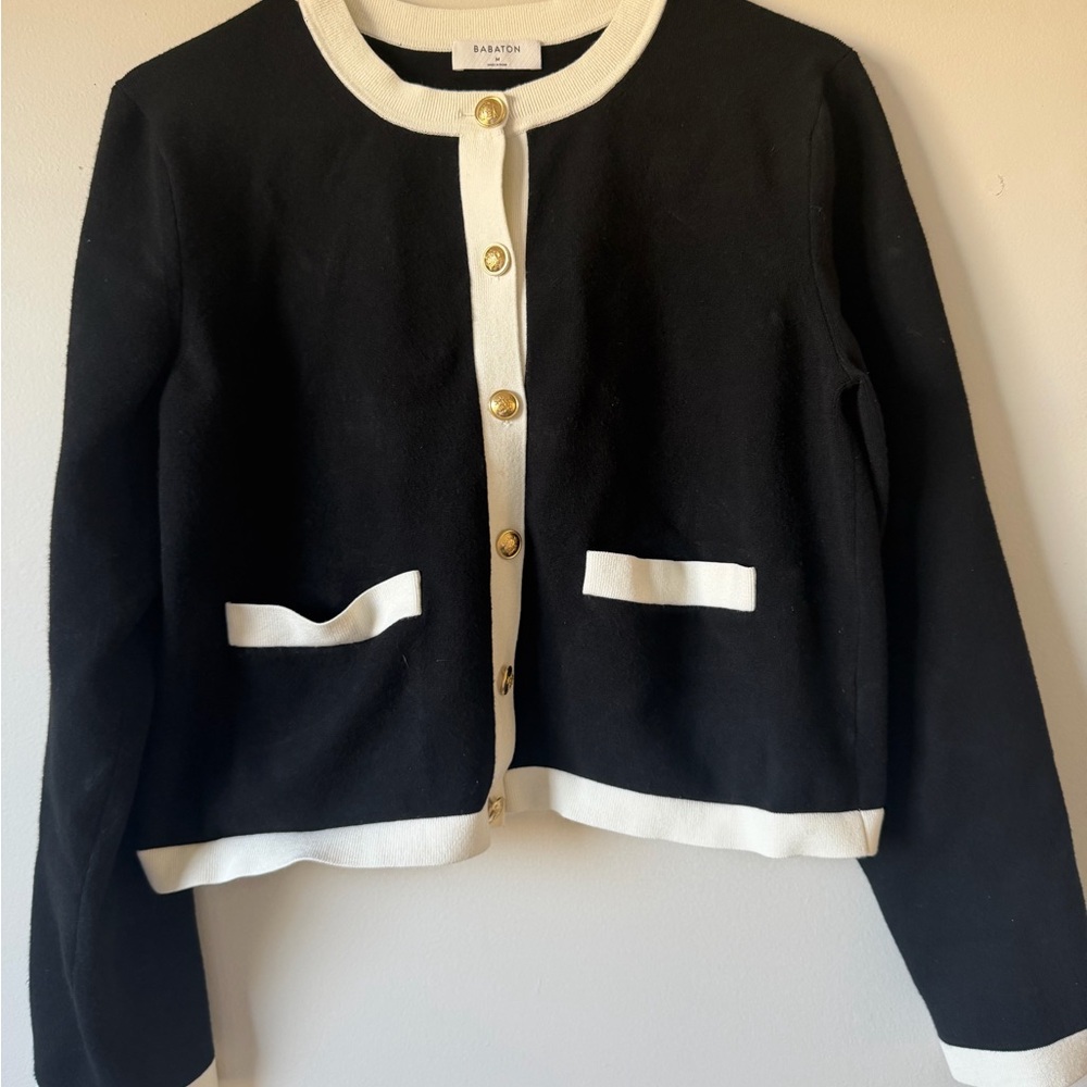 Aritzia Black and Cream Blazer with Gold Buttons
